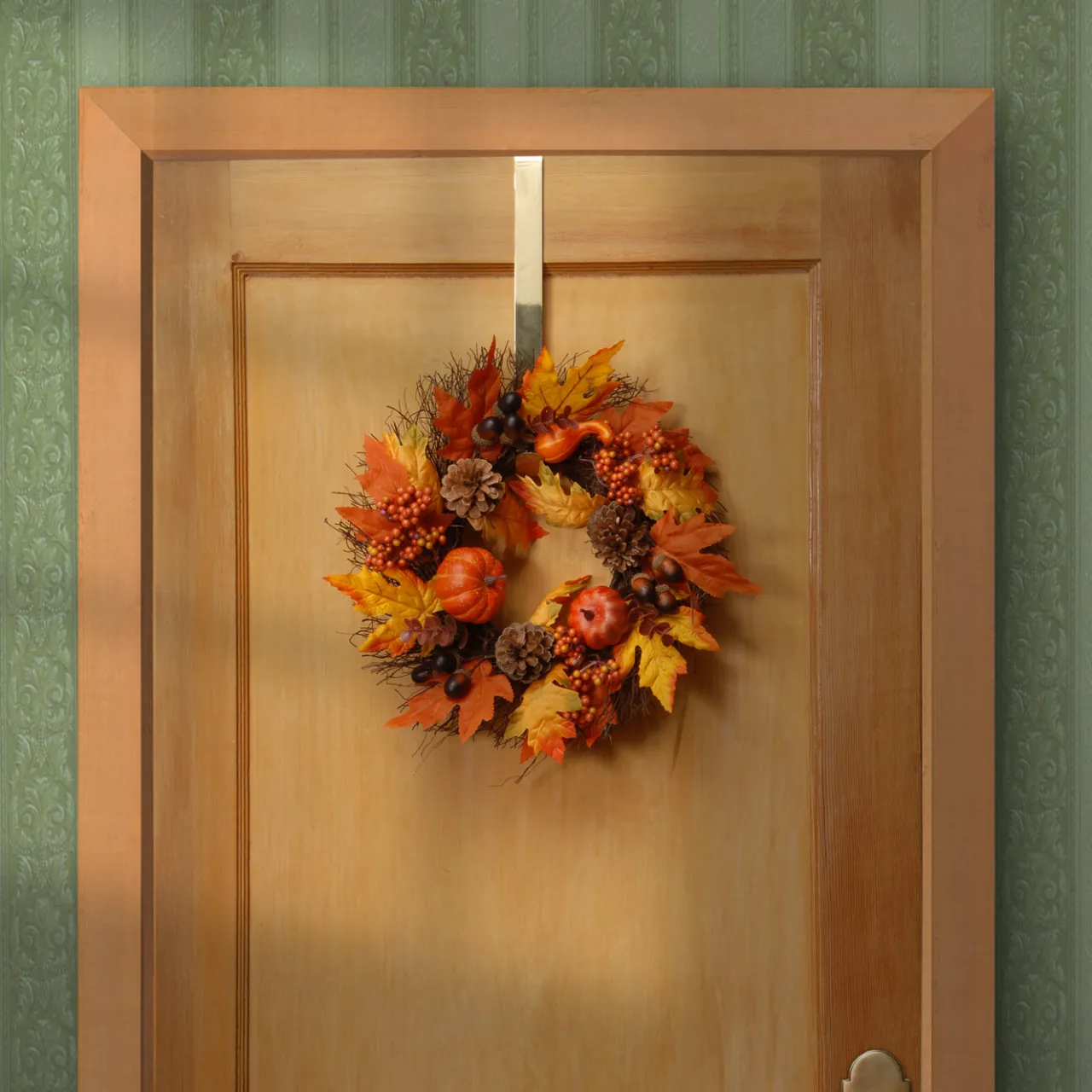 Online National Tree Company 15 in. Pumpkins and Maple Leaves Wreath