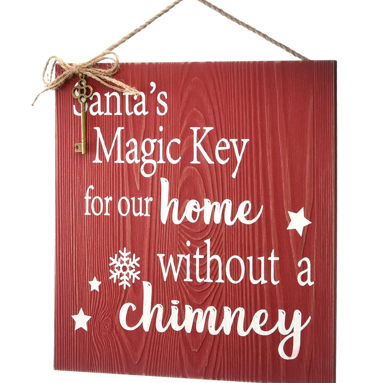 Hot National Tree Company 10 in. Santa's Key Door Christmas Sign, Red with White Lettering and Decorative Ornate Key, Stars and Snowflakes