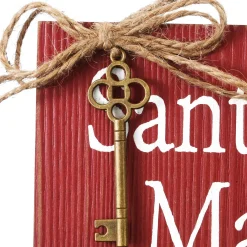 Hot National Tree Company 10 in. Santa's Key Door Christmas Sign, Red with White Lettering and Decorative Ornate Key, Stars and Snowflakes