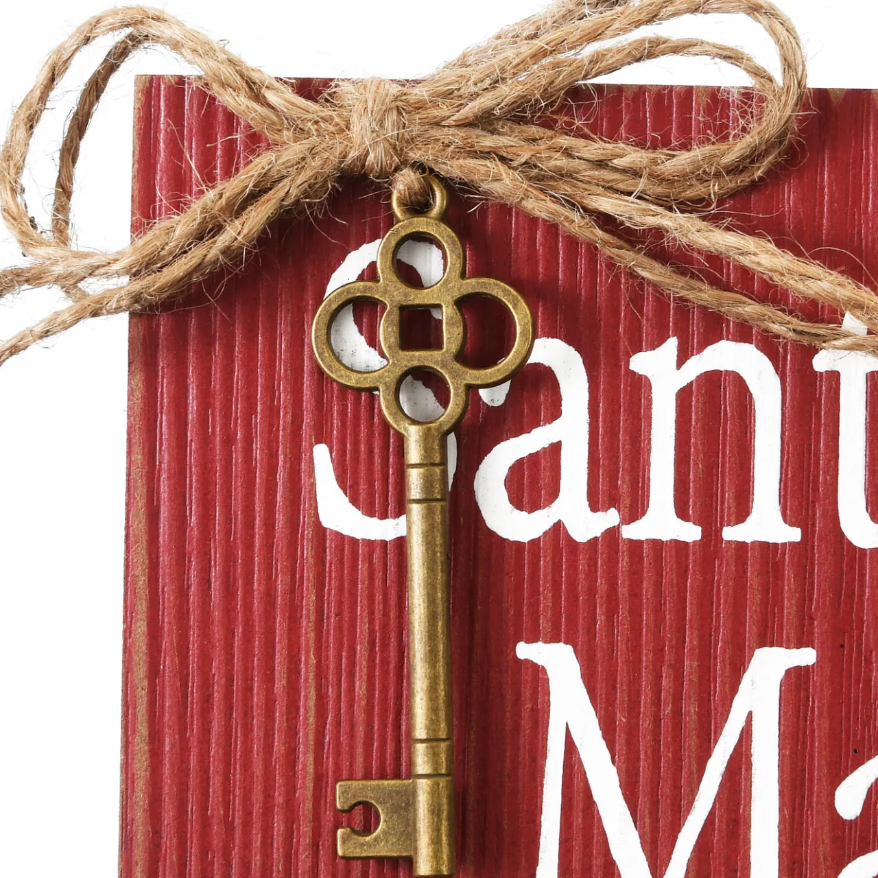 Hot National Tree Company 10 in. Santa's Key Door Christmas Sign, Red with White Lettering and Decorative Ornate Key, Stars and Snowflakes