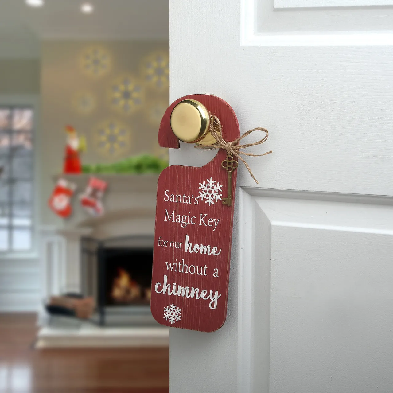 Sale National Tree Company 12 in. Santa's Key Doorknob Christmas Sign, Red with White Lettering and Decorative Ornate Key, Snowflakes