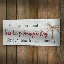 New National Tree Company 16 in. Santa's Key Tabletop Ornate Christmas Sign, White and Red