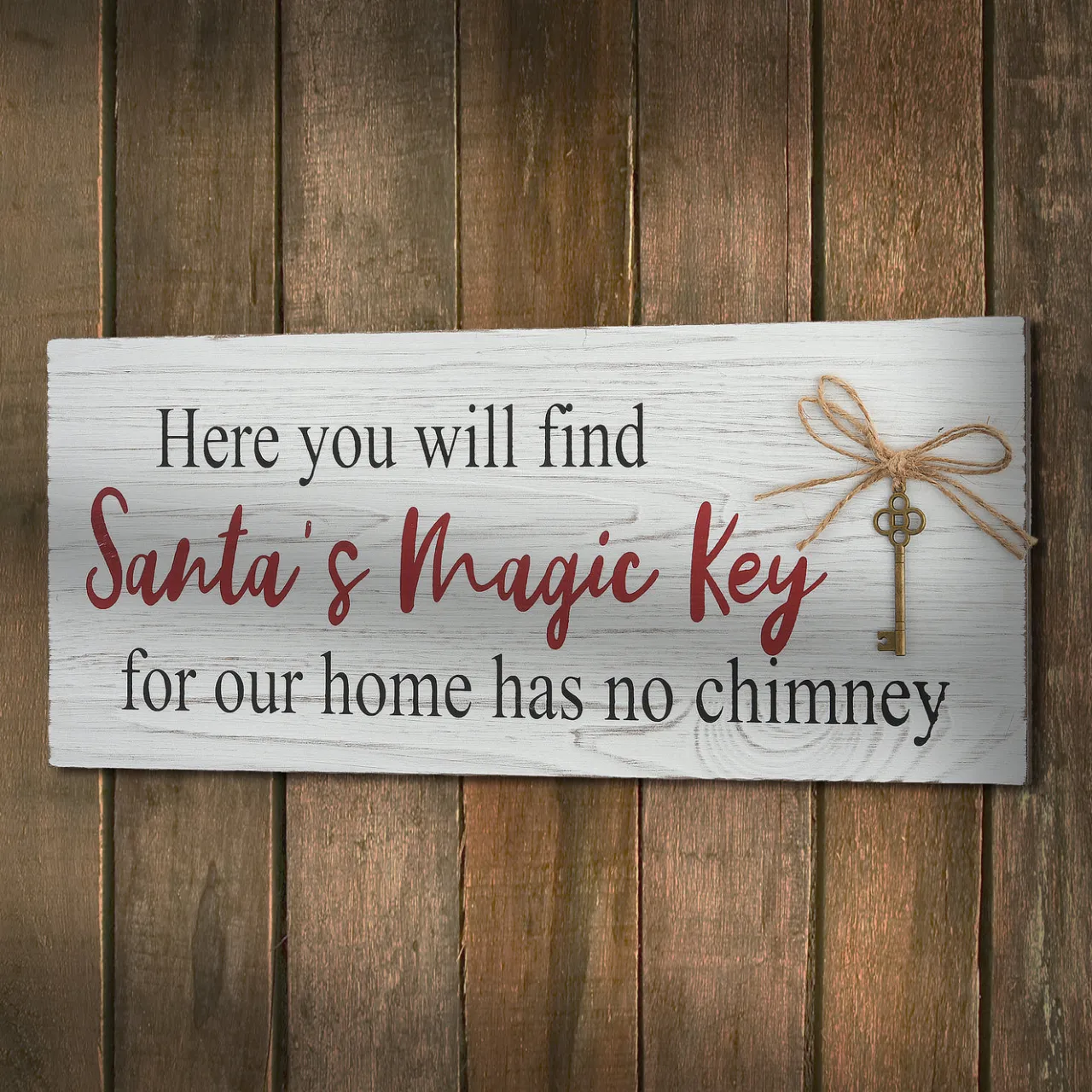 New National Tree Company 16 in. Santa's Key Tabletop Ornate Christmas Sign, White and Red