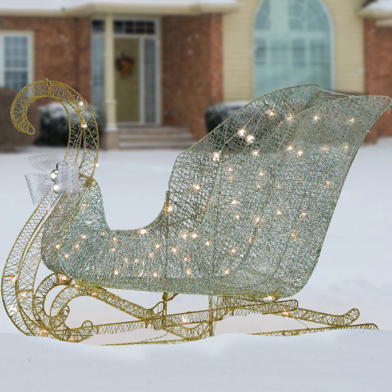 Best National Tree Company 48 in. Santas Sleigh with Cool White LED Lights