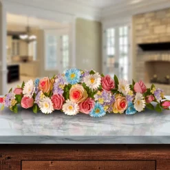 Clearance National Tree Company 33 in. Spring Blue & Pink Swag Rose, Gerbera & Hyrangea Flowers Swag
