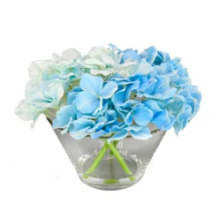 Best National Tree Company 8 in. Spring Blue Hydrangea Bouquet in Glass Vase
