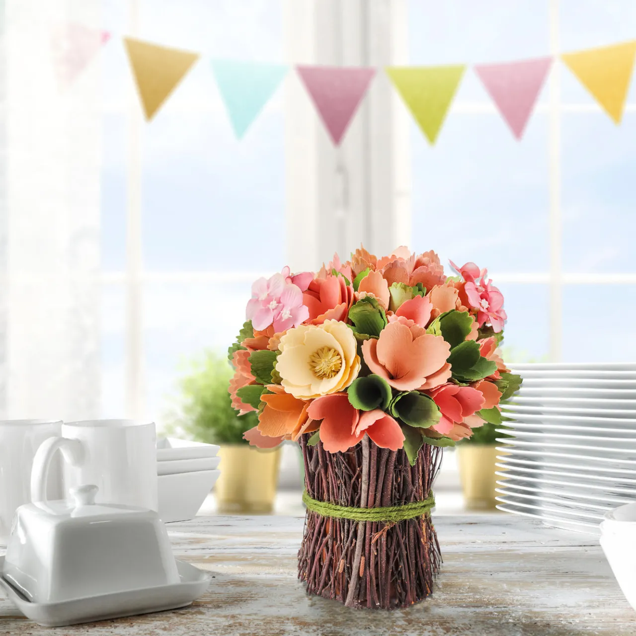 New National Tree Company 9 in. Spring Colorful Pink Floral Bouquet