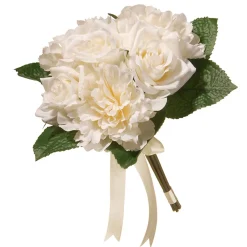 Clearance National Tree Company 12 in. Spring Floral Bouquet with Cream Rose and Peony Blooms, Ribbon, Seed Pods, Leafy Greens