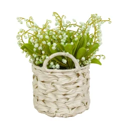 Outlet National Tree Company 11 in. Spring Green Lily-of-the-Valley Flowers in White Basket