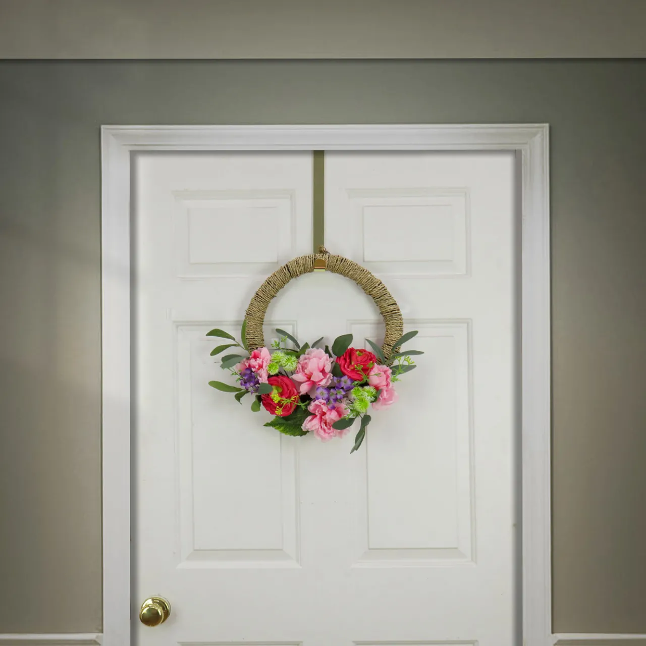 National Tree Company 16 in. Spring Hoop Wreath with Peony, Rose, and Globe Flower Blooms