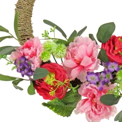 National Tree Company 16 in. Spring Hoop Wreath with Peony, Rose, and Globe Flower Blooms