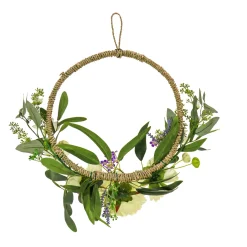 Discount National Tree Company 18 in. Spring Hoop Wreath with Peony Flower Blooms, Mini Blossoms, and Flowing Green Stems