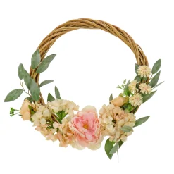 Best National Tree Company 19 in. Spring Hoop Wreath with Wild Rose and Peony Flowers