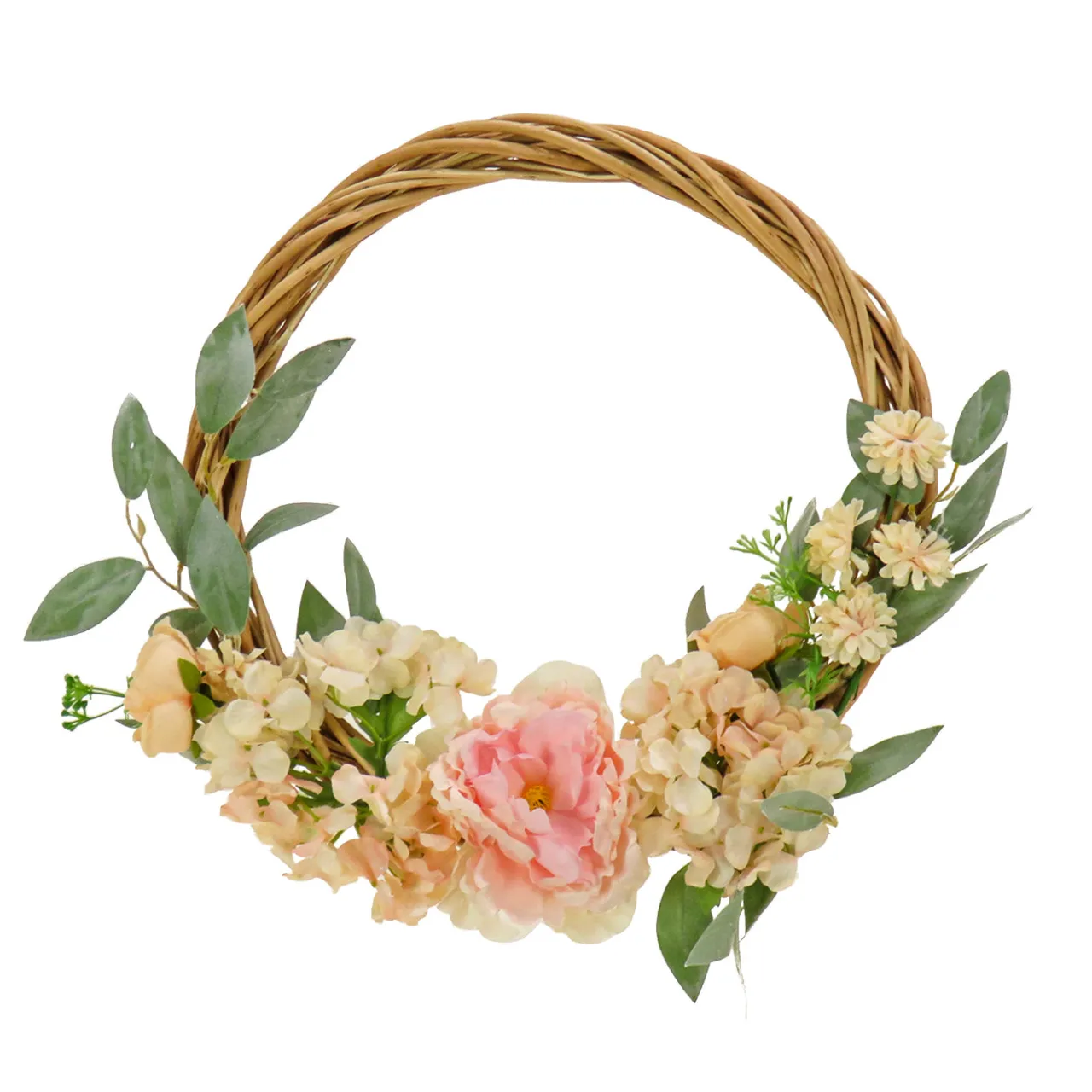 Best National Tree Company 19 in. Spring Hoop Wreath with Wild Rose and Peony Flowers