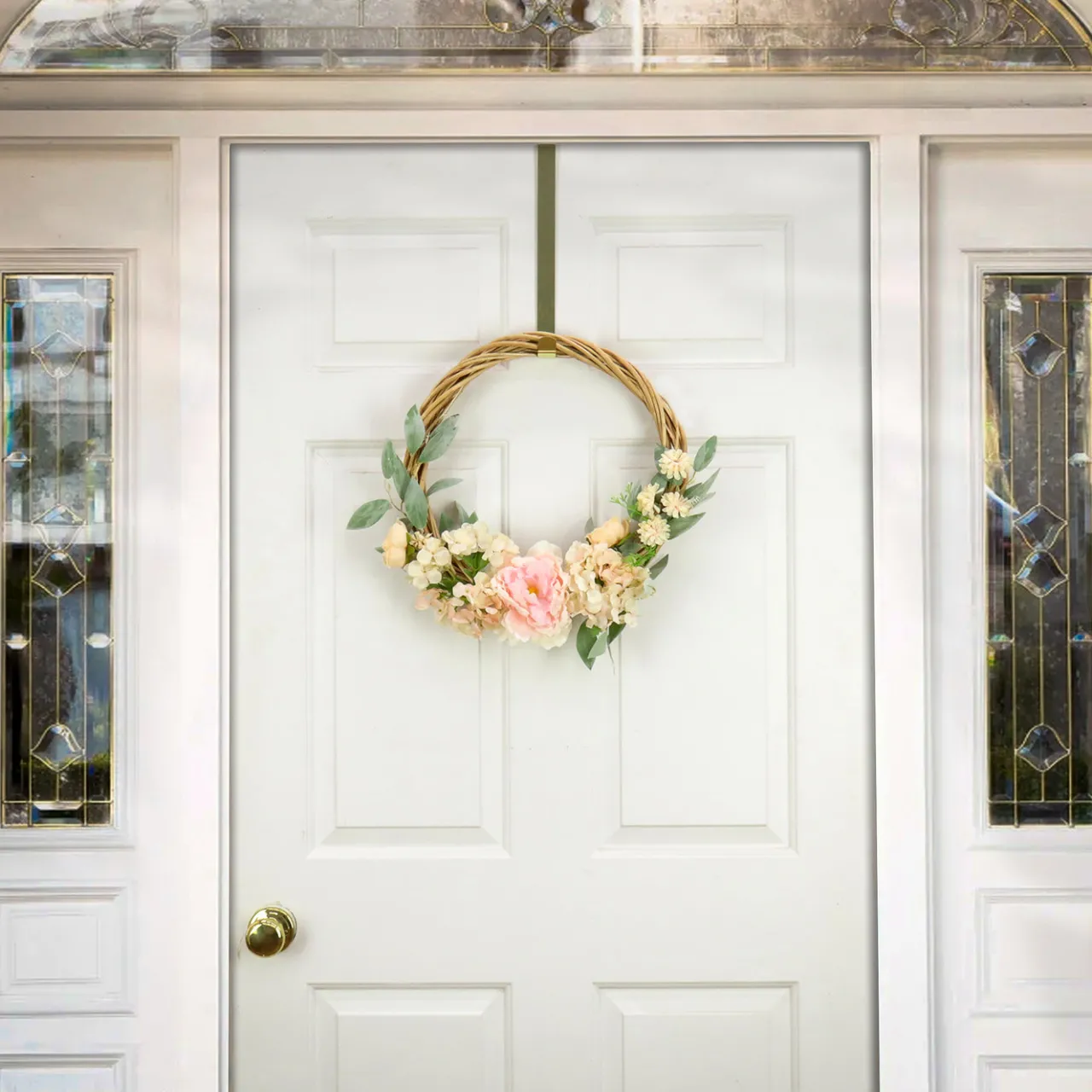 Best National Tree Company 19 in. Spring Hoop Wreath with Wild Rose and Peony Flowers