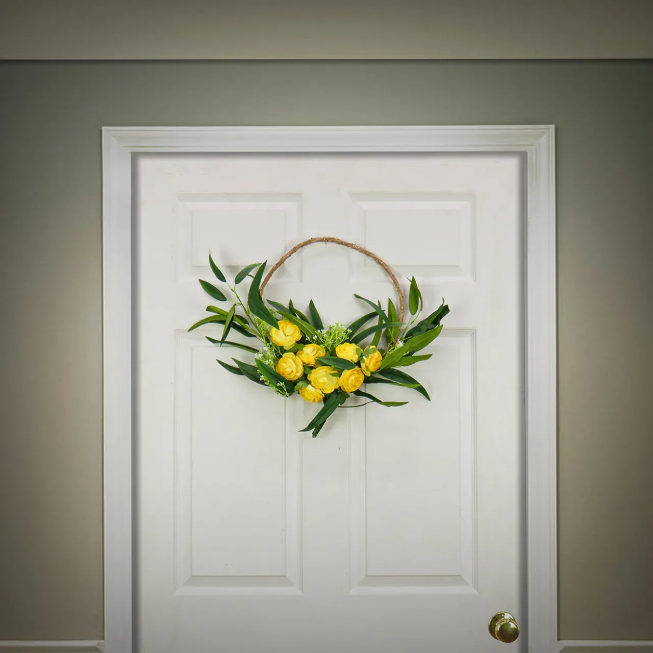 Best National Tree Company 16 in. Spring Hoop Wreath with Buttercup Blooms, Baby’s Breath, and Flowing Green Stems