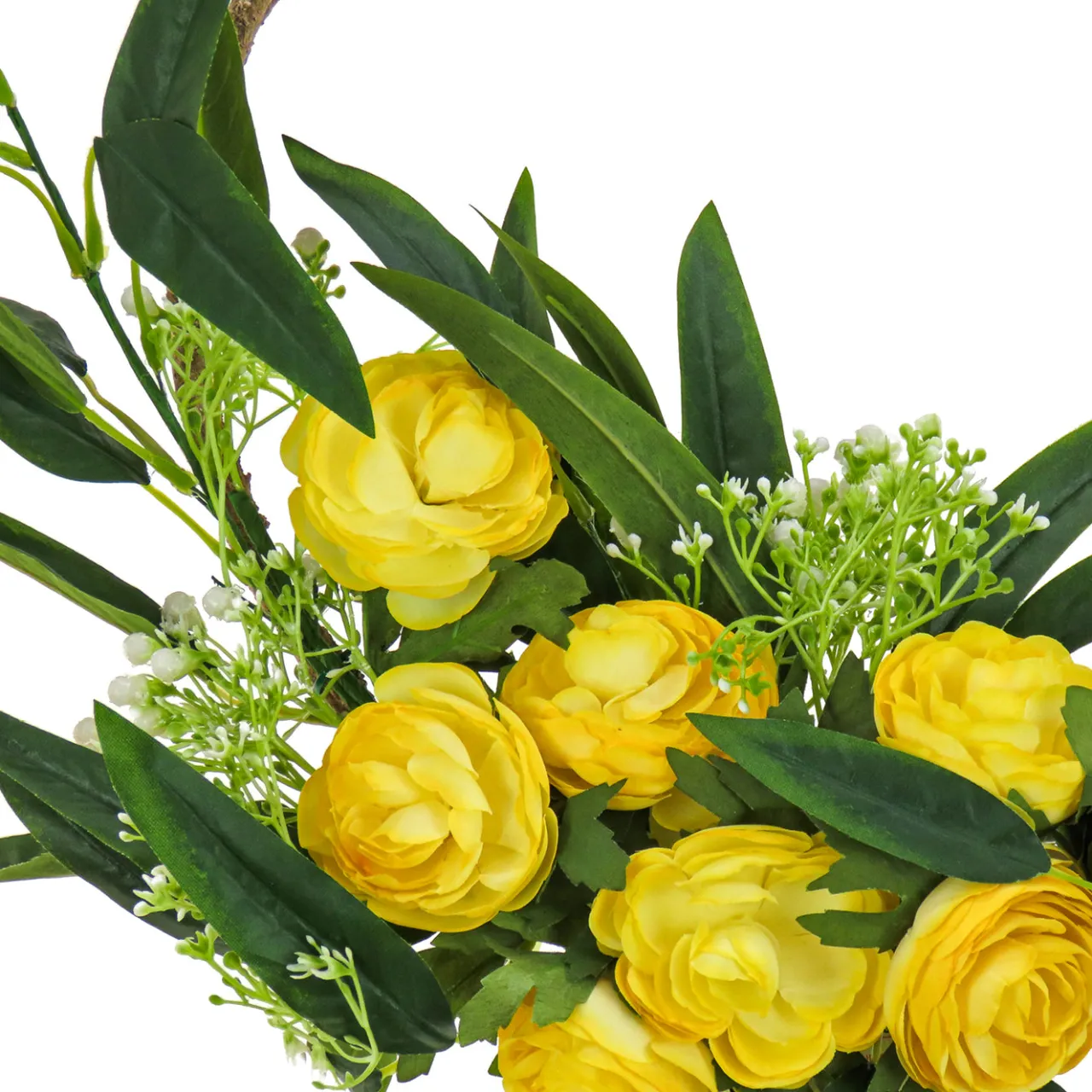 Best National Tree Company 16 in. Spring Hoop Wreath with Buttercup Blooms, Baby’s Breath, and Flowing Green Stems