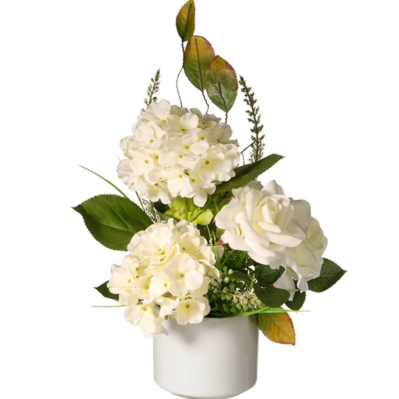 Outlet National Tree Company 9 in. Spring Hydrangea Blooms Flower Potted in a White Pot Base