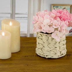 Clearance National Tree Company 10 in. Spring Light Pink Hydrangea Bouquet in White Basket