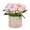 Sale National Tree Company 10 in. Spring Light Pink Peony Flower Bouquet in White Basket