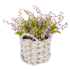 Best National Tree Company 11 in. Spring Mauve Lily-of-the-Valley Flowers in White Basket