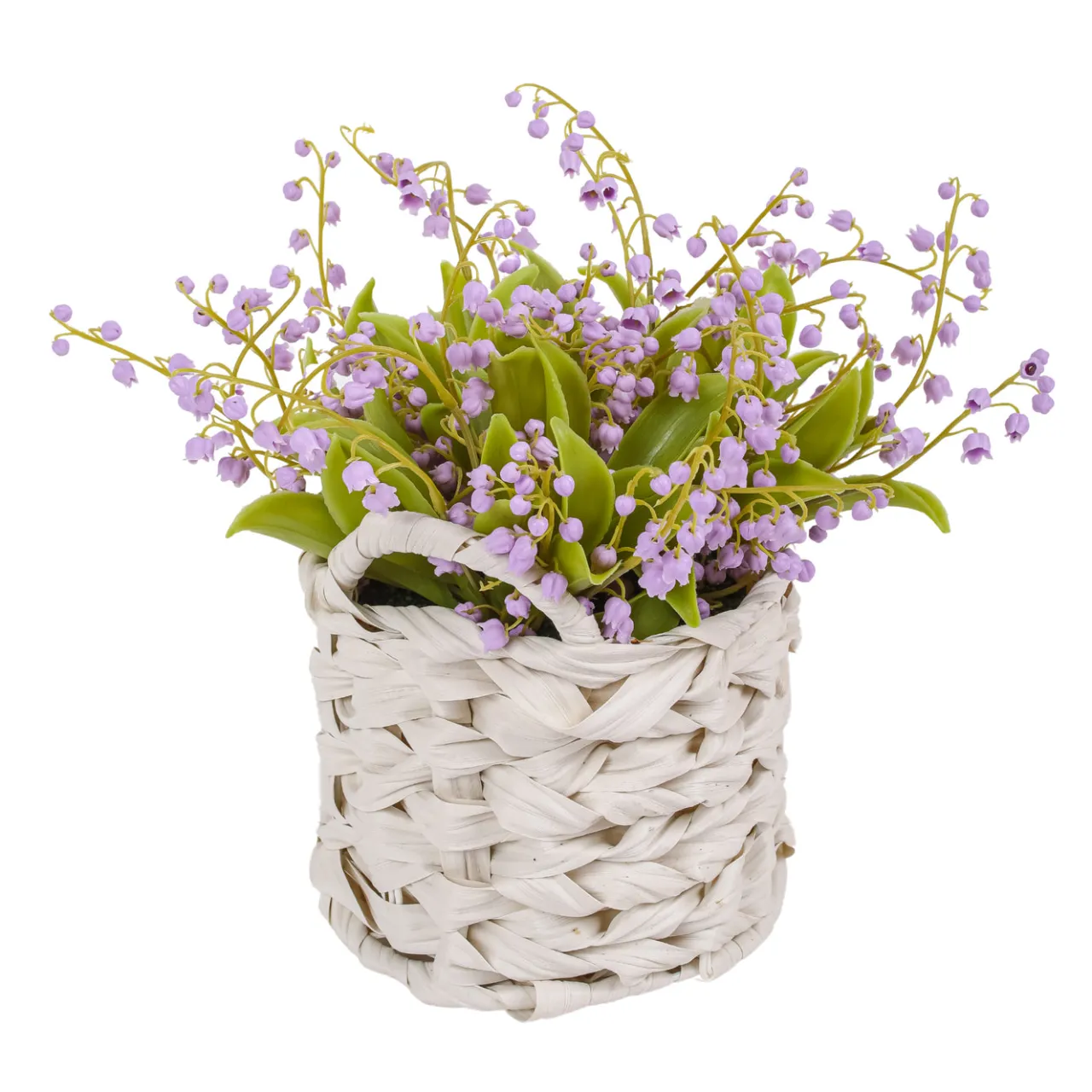 Best National Tree Company 11 in. Spring Mauve Lily-of-the-Valley Flowers in White Basket