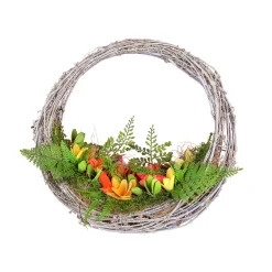 Best National Tree Company 15 in. Spring Multi Floral Hammock Wreath with Multi Floral Colorful Wood Flowers and Mossy Greenery