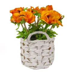 Outlet National Tree Company 10 in. Spring Orange Anemone Flower Bouquet in White Basket