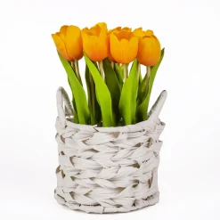 Discount National Tree Company 10 in. Spring Orange Tulip Bouquet in White Basket