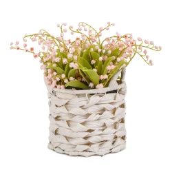 Outlet National Tree Company 11 in. Spring Pink Lily-of-the-Valley Flowers in White Basket