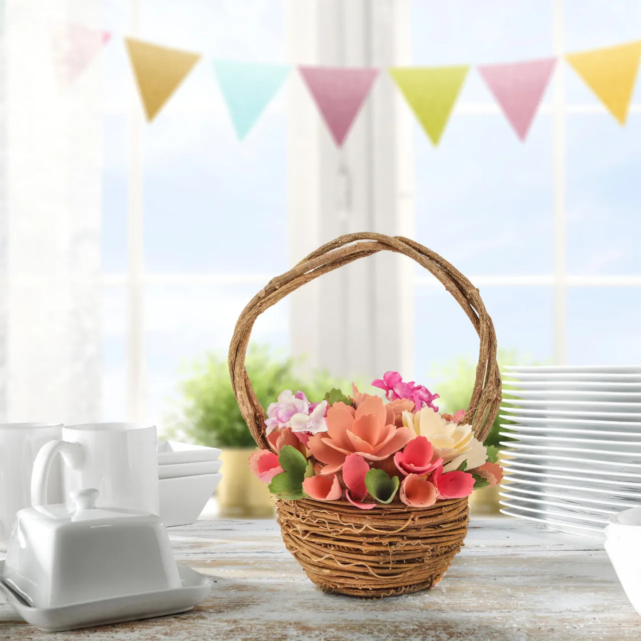 Online National Tree Company 10 in. Spring Pink Multi Floral Basket