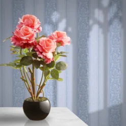 National Tree Company 17 in. Spring Pink Roses Flower Pot