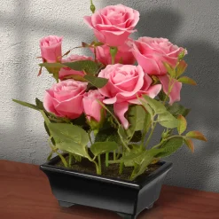 Online National Tree Company 10 in. Spring Pink Roses Flower Pot