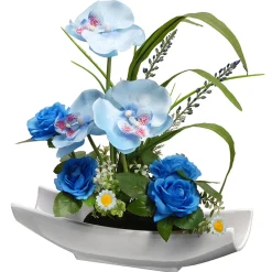 Clearance National Tree Company 15 in. Spring Potted White Orchid and Blue Roses Flower Pot with Leafy Greens