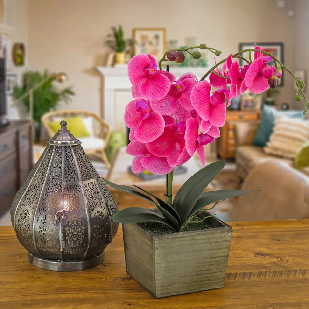 Online National Tree Company 21 in. Spring Purple Orchid Flower in Wood Box