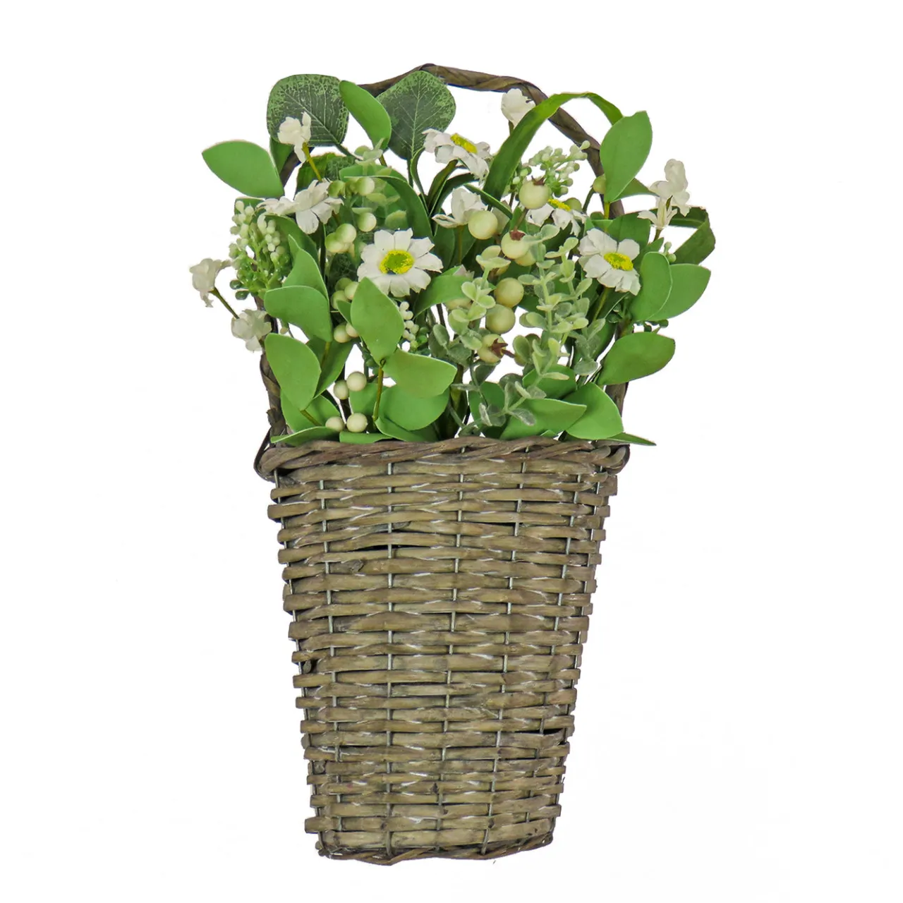 New National Tree Company 18 in. Spring Wall Hanging Baske with Daisy Flowers, Berries, Leafy Greens