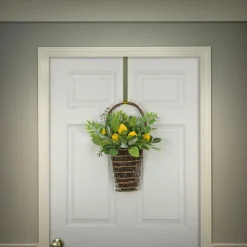 New National Tree Company 21 in. Spring Wall Hanging Basket with Lemons, Seed Pods, Leafy Greens