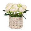 Discount National Tree Company 10 in. Spring White Peony Flower Bouquet in White Basket