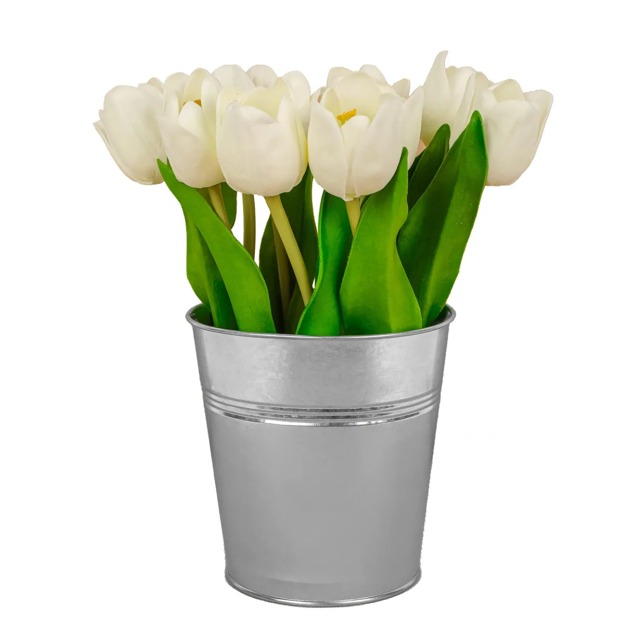 National Tree Company 9 in. Spring White Tulip Bouquet in Metal Pot