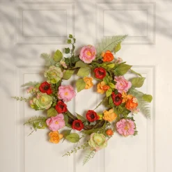 Hot National Tree Company 22 in. Spring Wreath with Assorted Flowers, Fern Fronds, and Leafy Greens