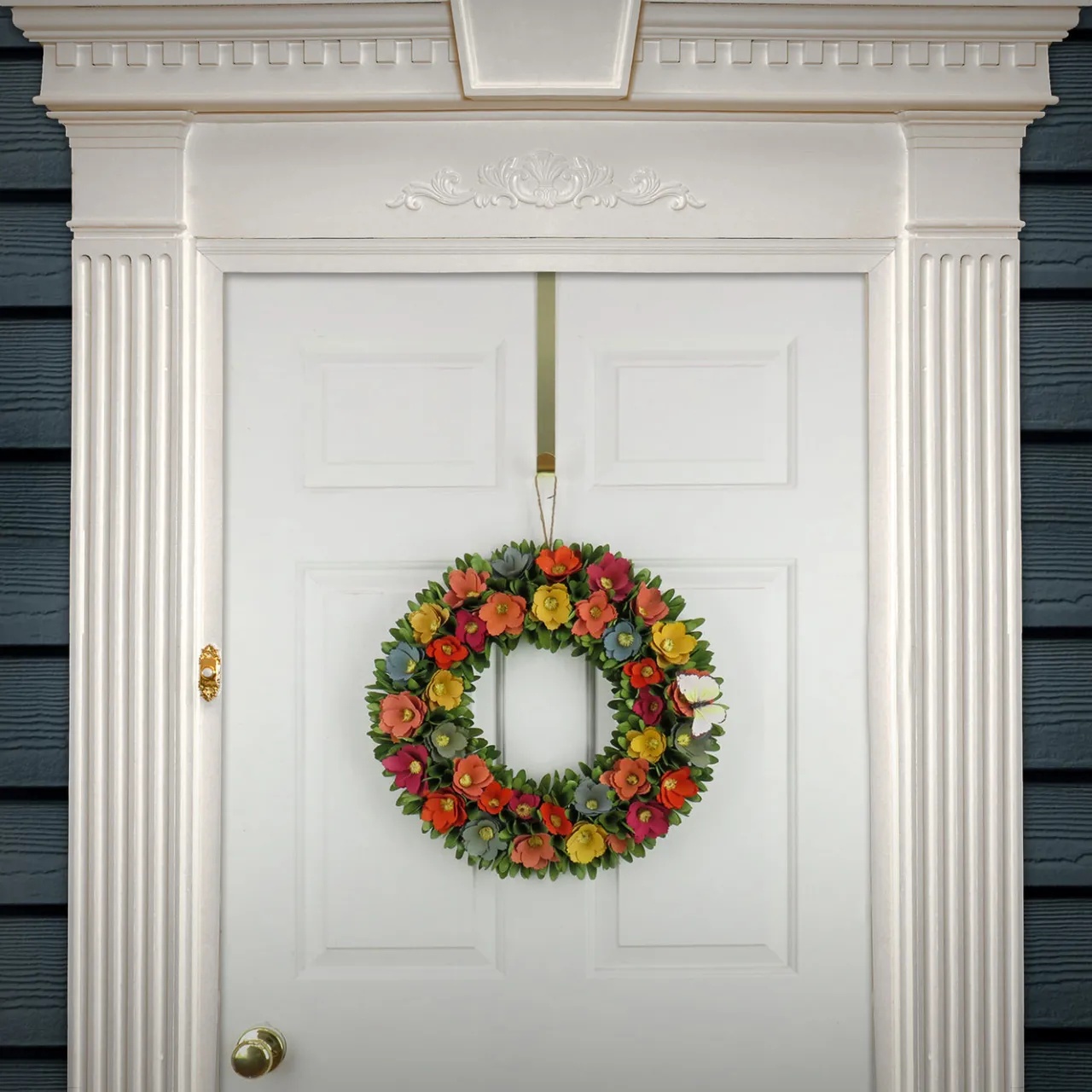 National Tree Company 20 in. Spring Wreath with Colorful Assorted Wood Cut Flowers, Flowing Green Leaves