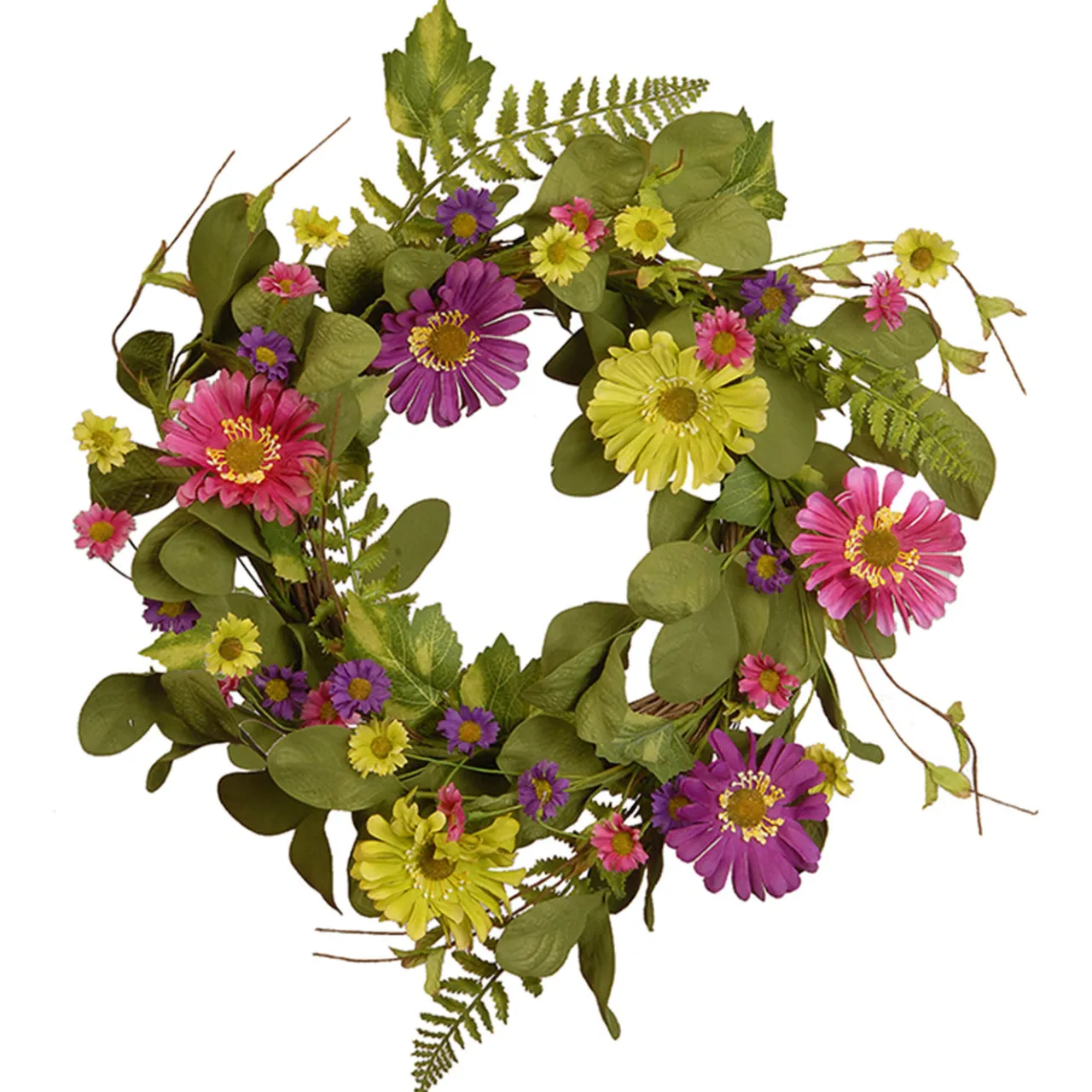 Online National Tree Company 22 in. Spring Wreath with Dasiy Blooms, Leafy Greens