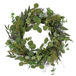 Outlet National Tree Company 22 in. Spring Wreath with Eucalyptus Leaves, Baby's Breath, Flowing Green Stems