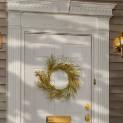 Hot National Tree Company 22 in. Spring Wreath with Fern Fronds, Curled Branch Sprigs, Flowing Green Stems?