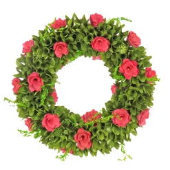 Clearance National Tree Company 18 in. Spring Wreath with Green Assorted Flower Blooms, Seed Pods, Flowing Green Stems