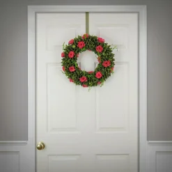 Clearance National Tree Company 18 in. Spring Wreath with Green Assorted Flower Blooms, Seed Pods, Flowing Green Stems