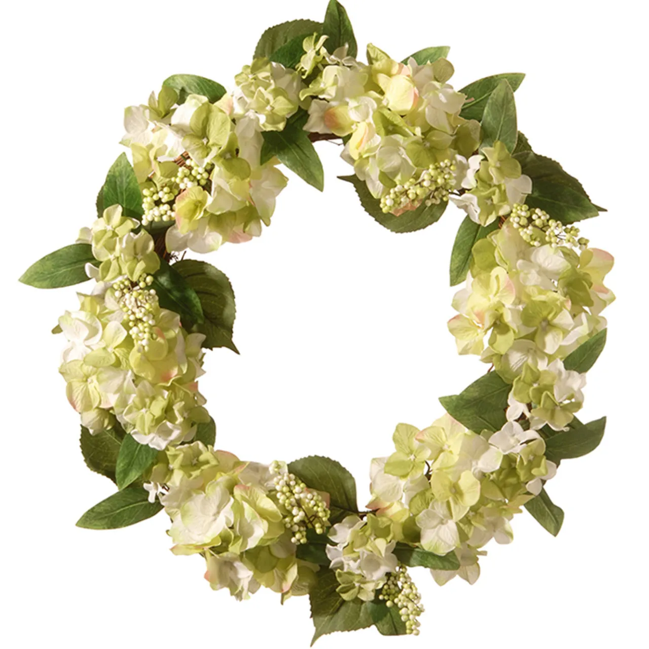 Online National Tree Company 24 in. Spring Wreath with Hydrangea Blooms, Berry Clusters, Leafy Greens