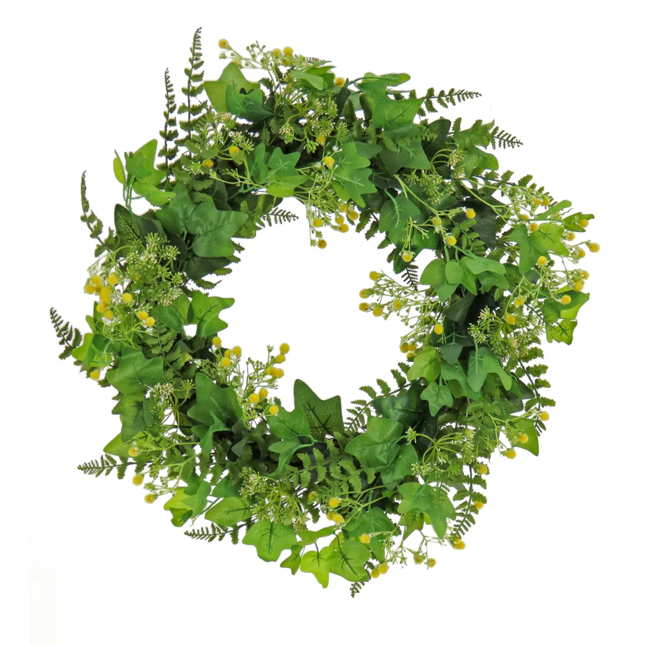 Sale National Tree Company 24 in. Spring Wreath with Ivy, Fern Leaves, Seed Pods, and Flowing Green Stems