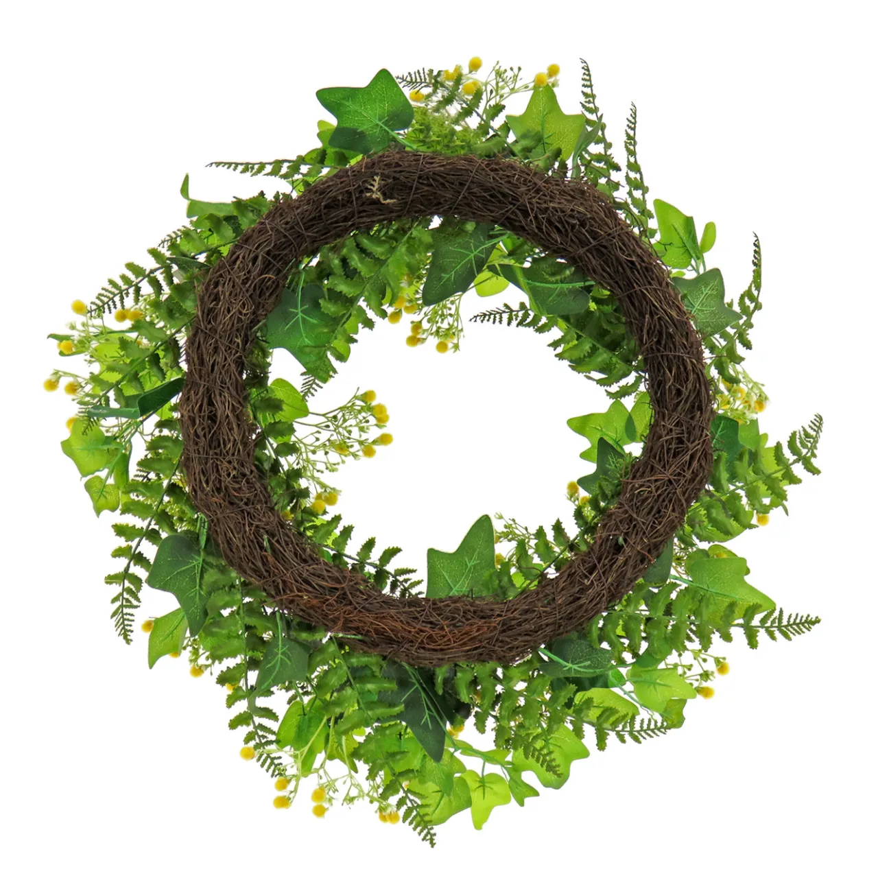 Sale National Tree Company 24 in. Spring Wreath with Ivy, Fern Leaves, Seed Pods, and Flowing Green Stems