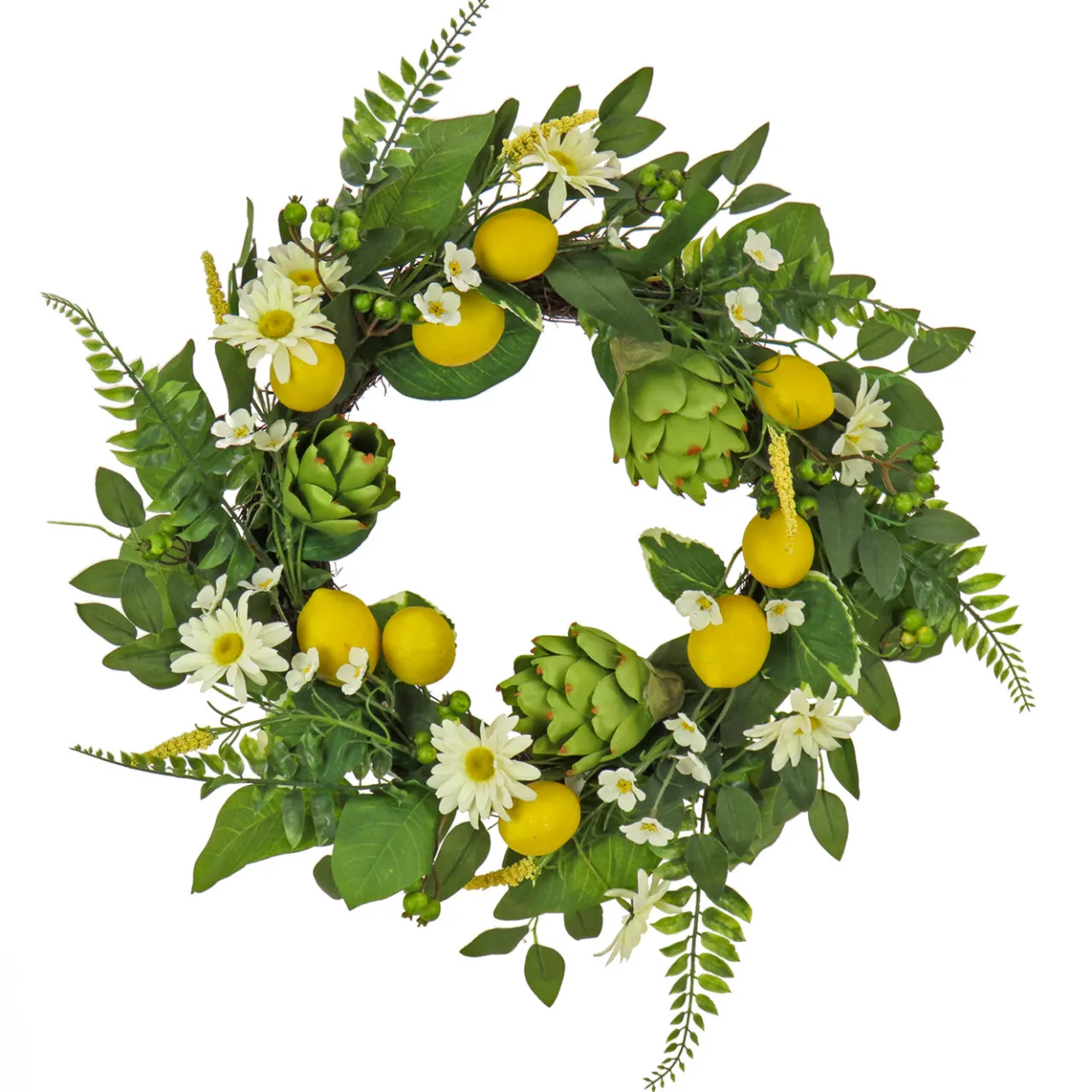 Best National Tree Company 22 in. Spring Wreath with Lemons, Artichokes, Daisy Blooms, Leafy Greens